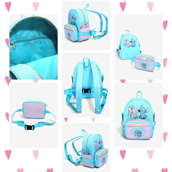 Disney Angel & Stitch 2-in-1 Mini Backpack & Fanny Pack & Cardholder Bundle NWT - Picture 2 of 11